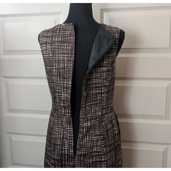 The Limited Size 6 Brown Cream Grid Print Sheath Dress Pockets Sleeveless Work - Picture 6 of 12
